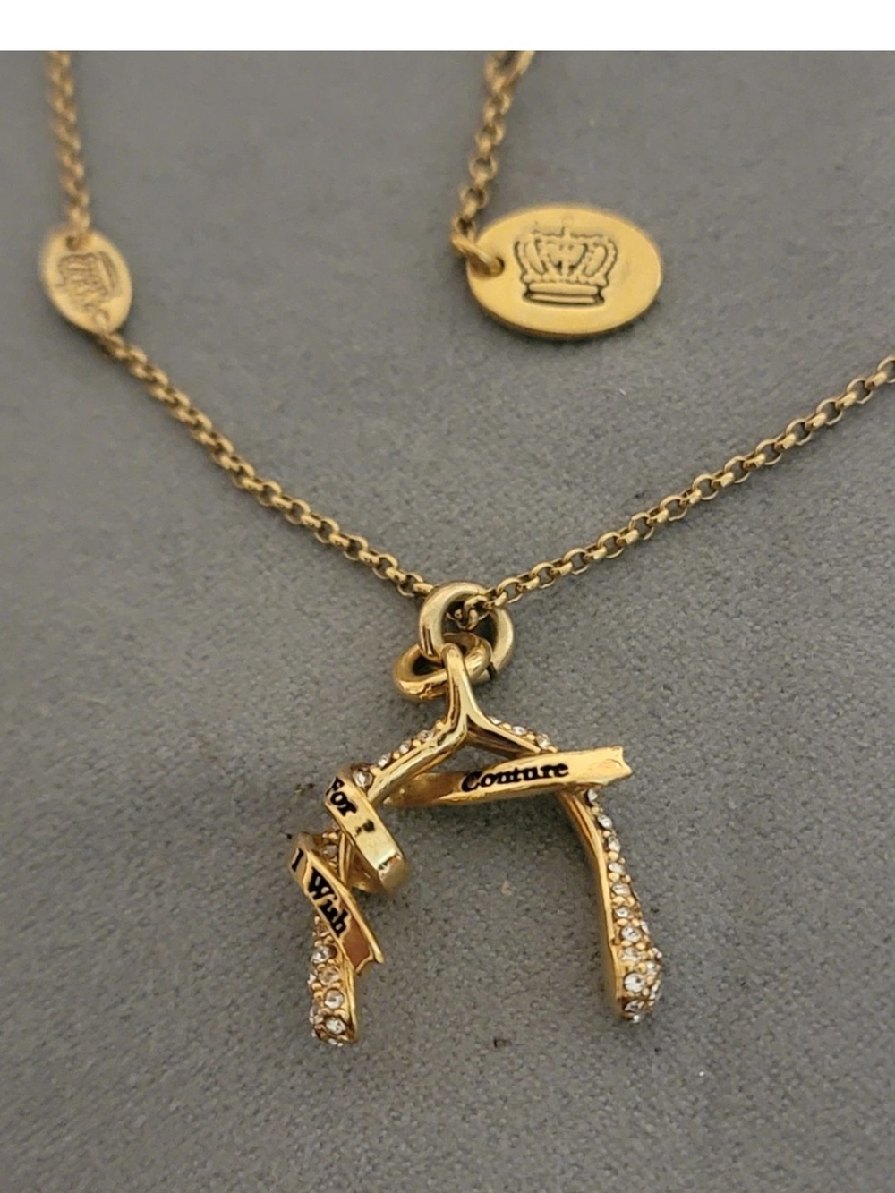 Juicy Couture Gold-Tone Wishbone Charm Necklace with Crystal Accents